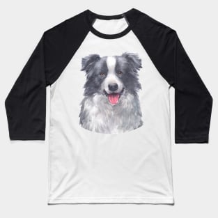 Happy Border Collie Watercolor Art Baseball T-Shirt